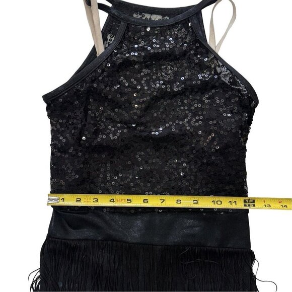 BALERA Black Sequin Fringe Dance‎ Costume Sizes SA/LC Jazz Tap Leotard Outfit - Picture 9 of 12